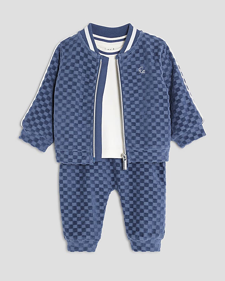 Baby Boys Navy Velour Jacket 3 Piece Set