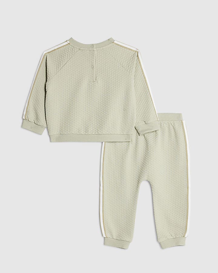 Baby Boys Khaki Textured Sweatshirt Set