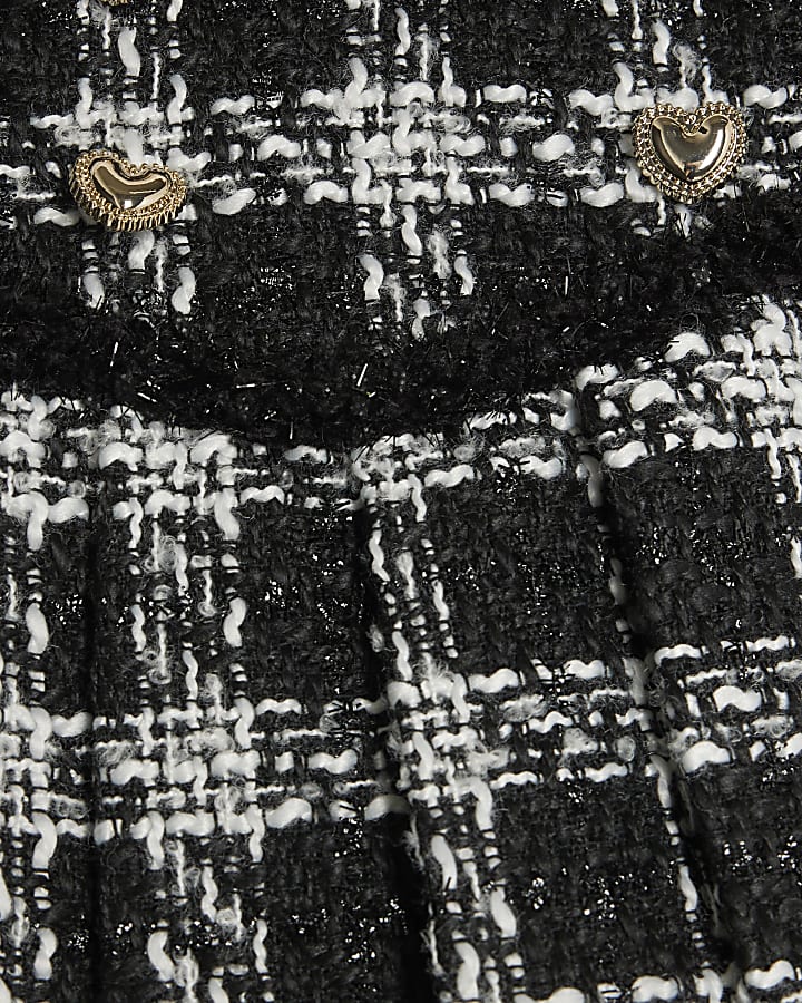 Girls Black Check Pleated Boucle Skirt