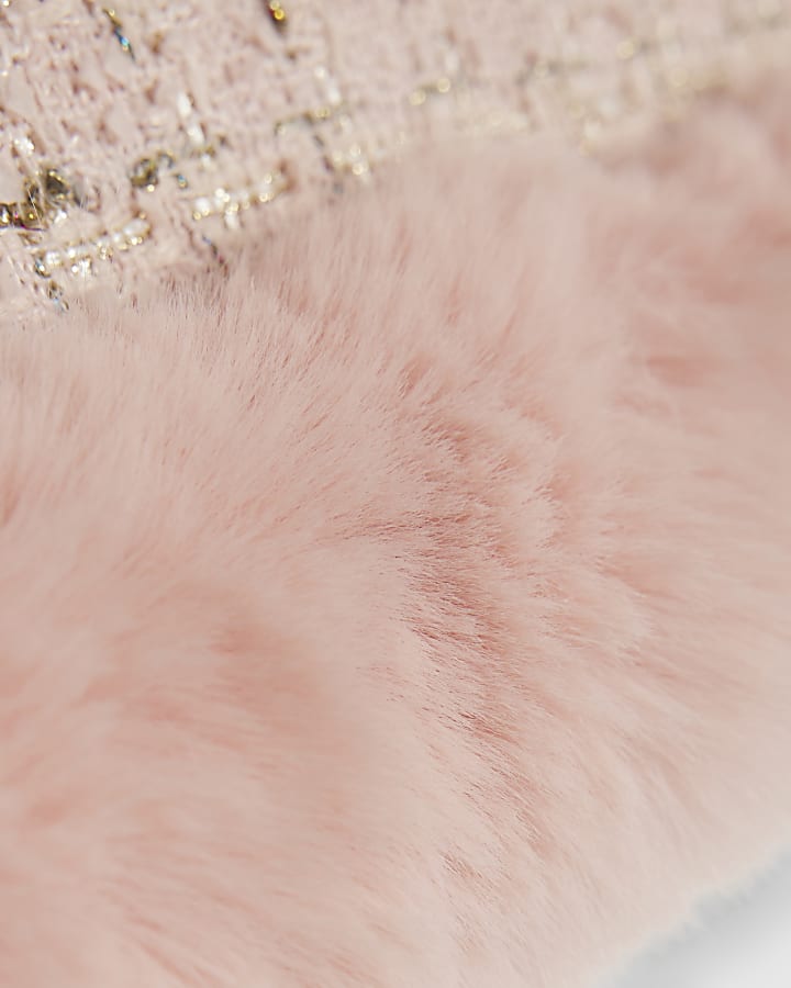 Girls Pink Faux Fur Hem Boucle Skirt