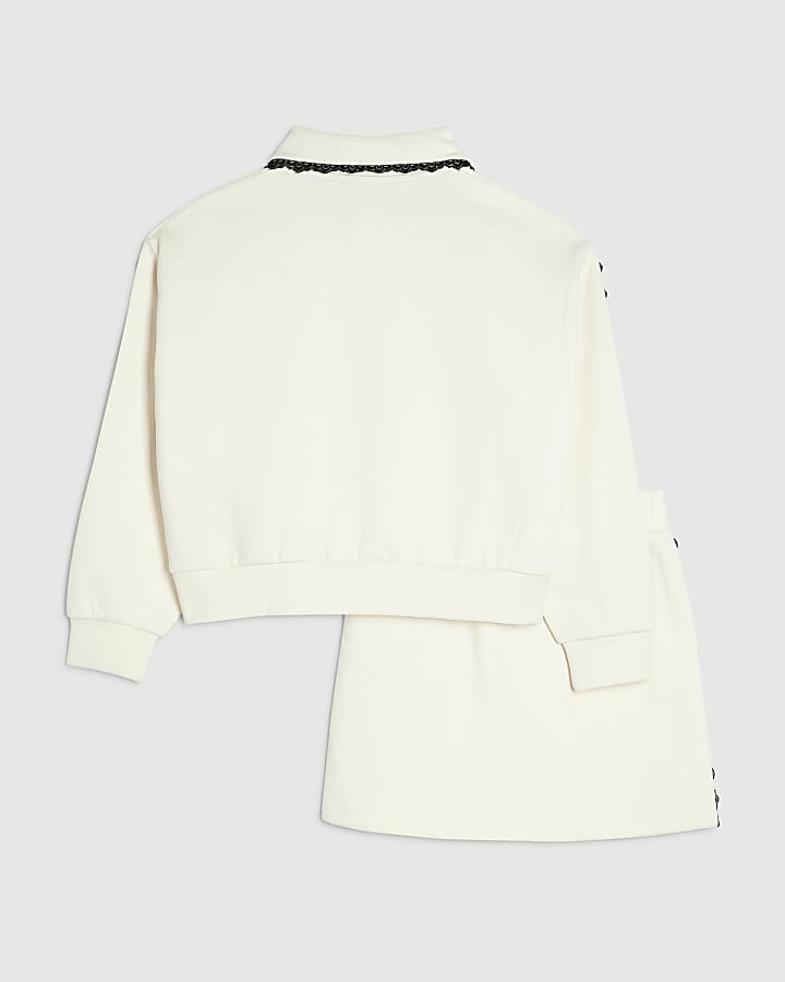 Girls Cream Lace Trim Skirt & Sweatshirt Set