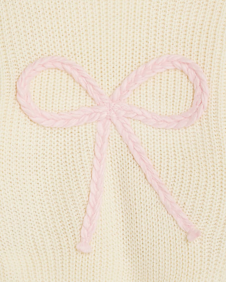 Mini Girls Cream 3D Bow Cardigan