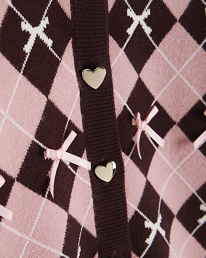 Mini Girls Pink Argyle Cardigan Set