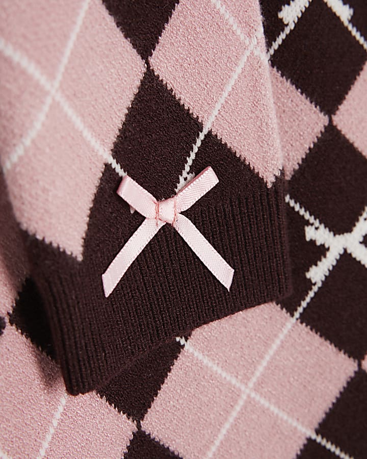 Mini Girls Pink Argyle Cardigan Set