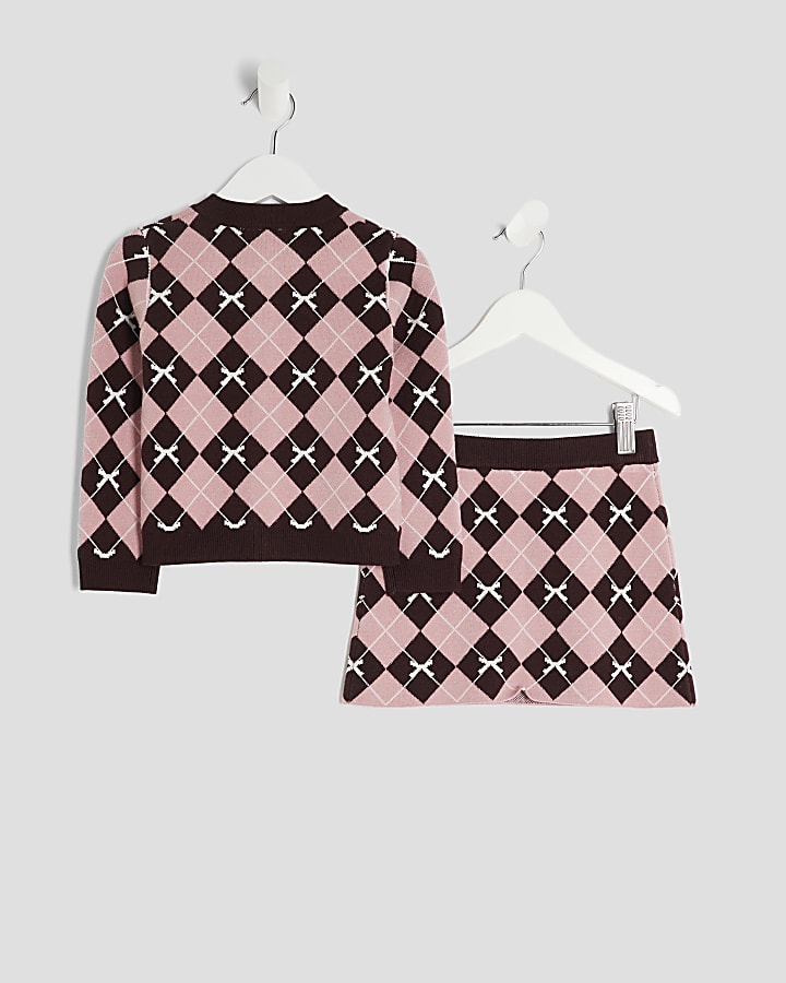 Mini Girls Pink Argyle Cardigan Set