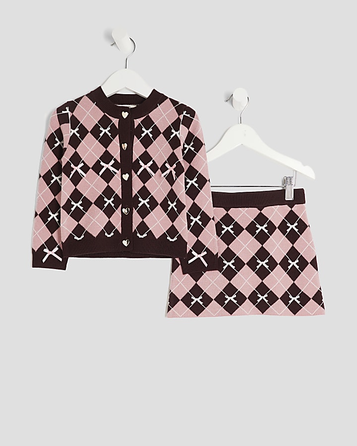 Mini Girls Pink Argyle Cardigan Set