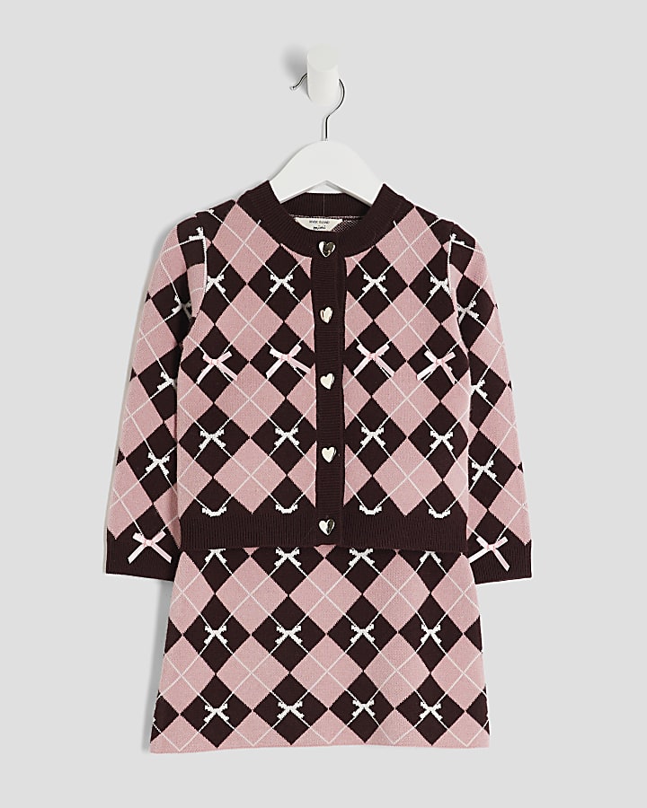 Mini Girls Pink Argyle Cardigan Set