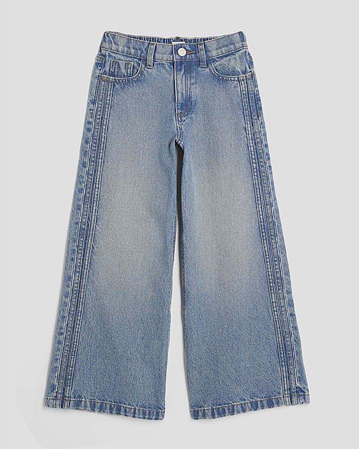 Girls Blue Pull On Wide Leg Jeans