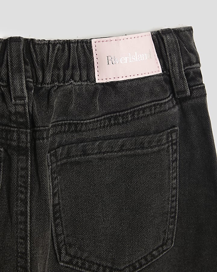 Girls Black Pull On Wide Leg Jeans