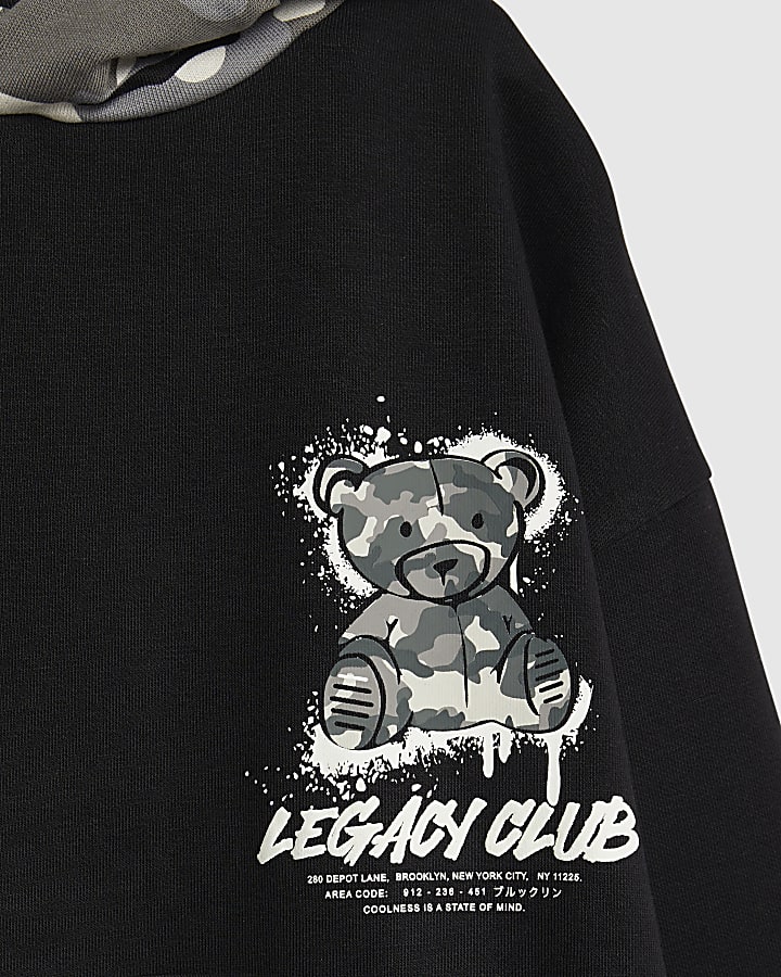 Boys Black Camo Bear Hoodie