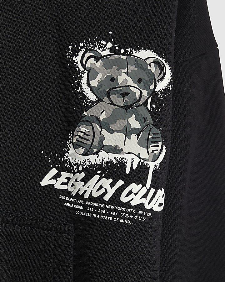 Mini Boys Black Camouflage Bear Hoodie