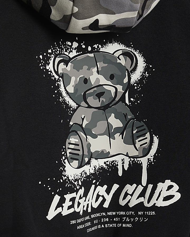 Mini Boys Black Camouflage Bear Hoodie