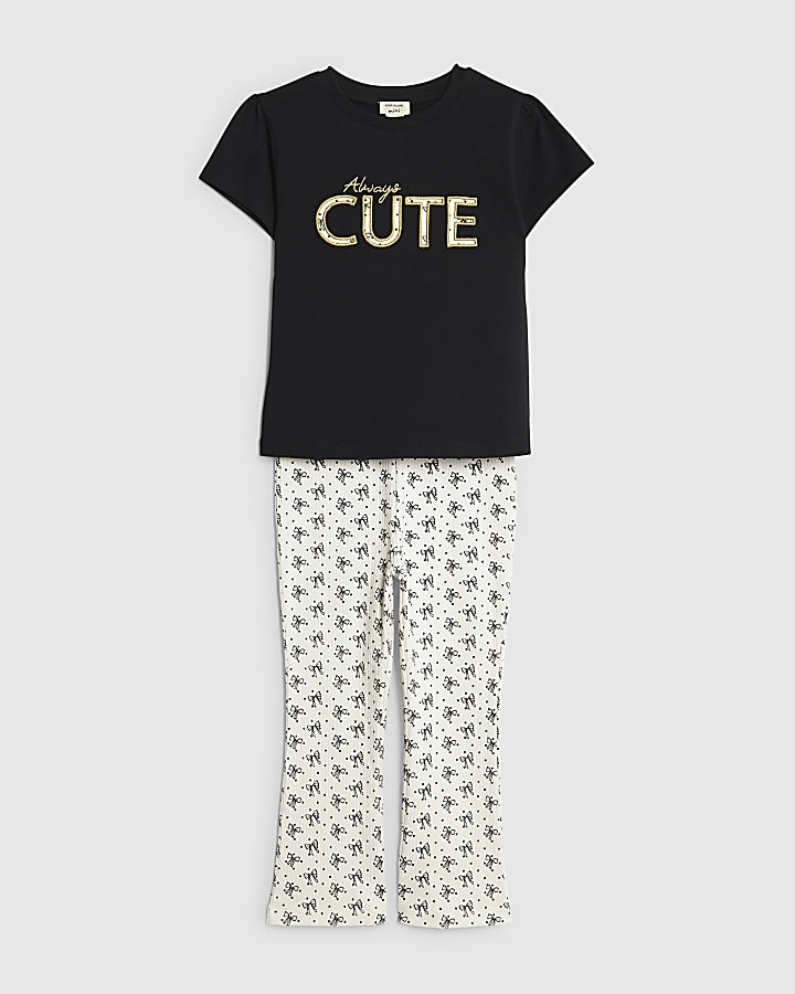 Mini Girls Black Cute T-Shirt Set