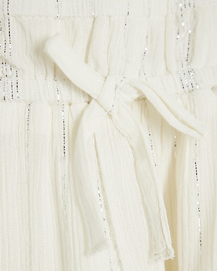Mini Girls White Tiered Shimmer Beach Dress