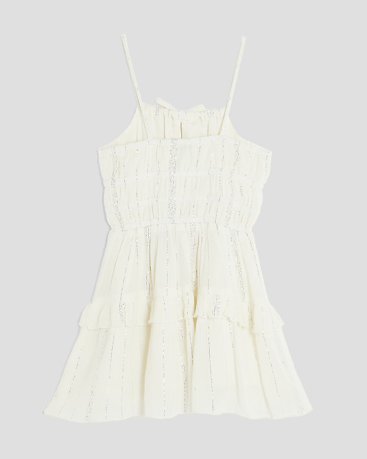 Mini Girls White Tiered Shimmer Beach Dress