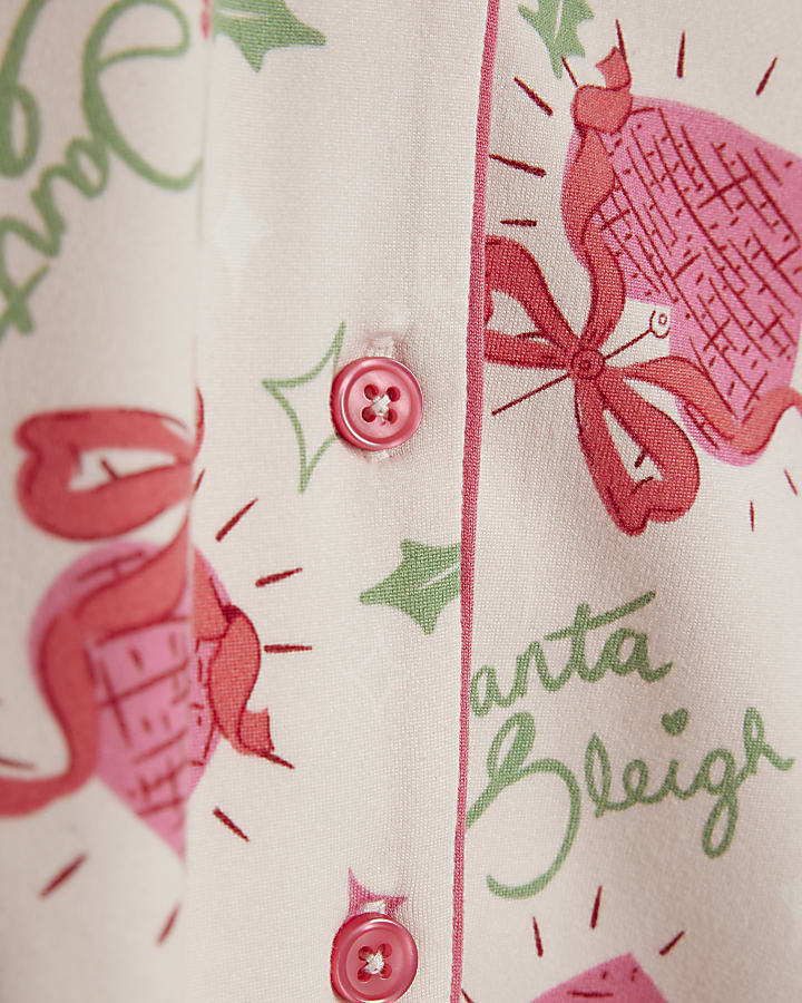 Mini Girls Pink Santa Sleigh Pyjamas Set