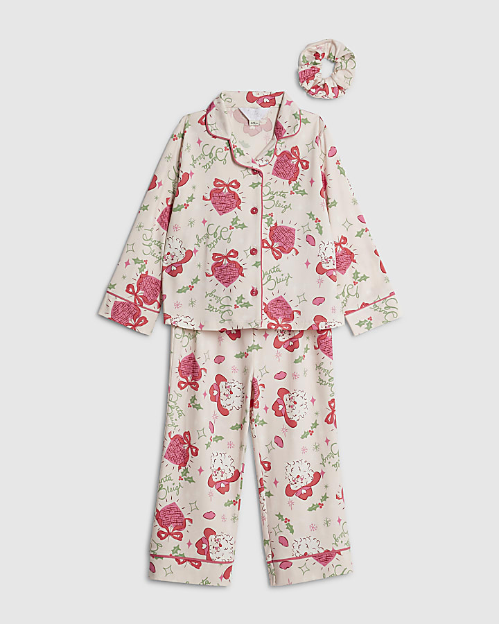 Mini Girls Pink Santa Sleigh Pyjamas Set