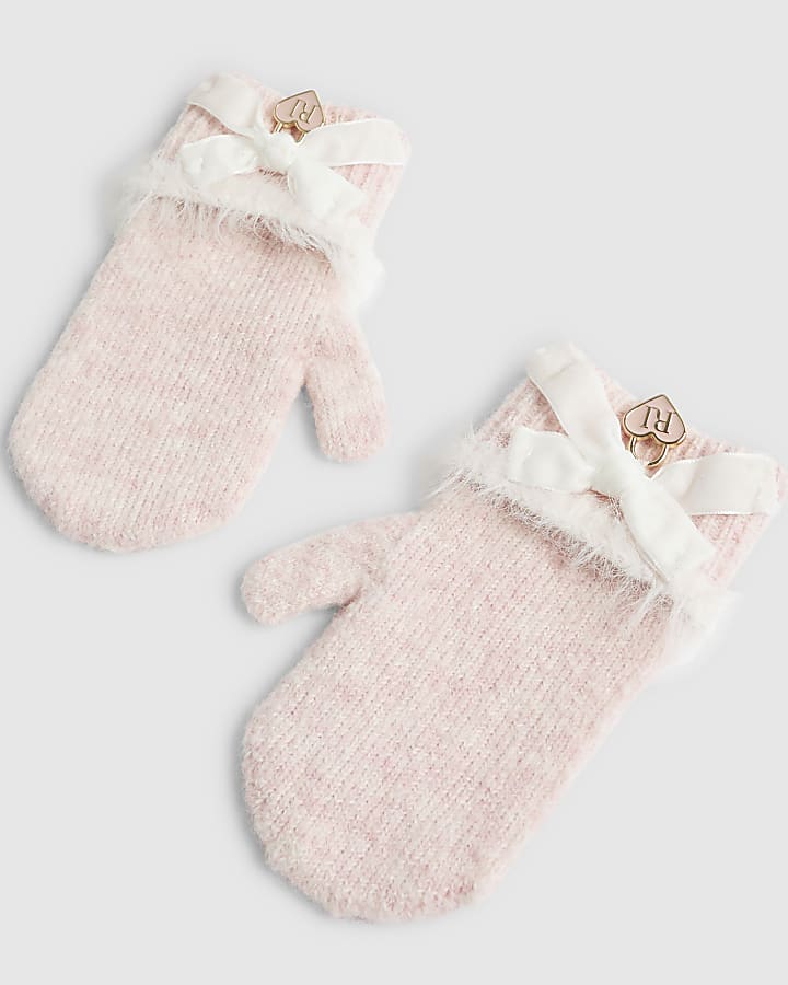 Mini Girls Pink Fluffy Bow Mittens