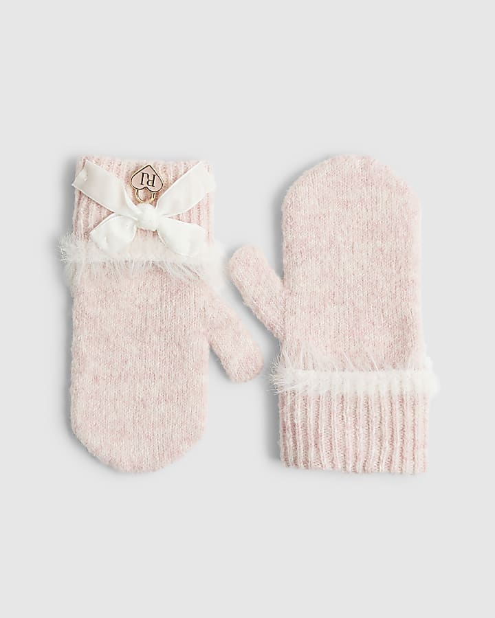 Mini Girls Pink Fluffy Bow Mittens