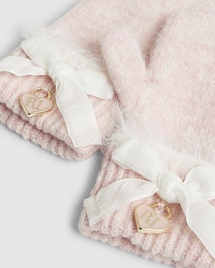 Mini Girls Pink Fluffy Bow Mittens