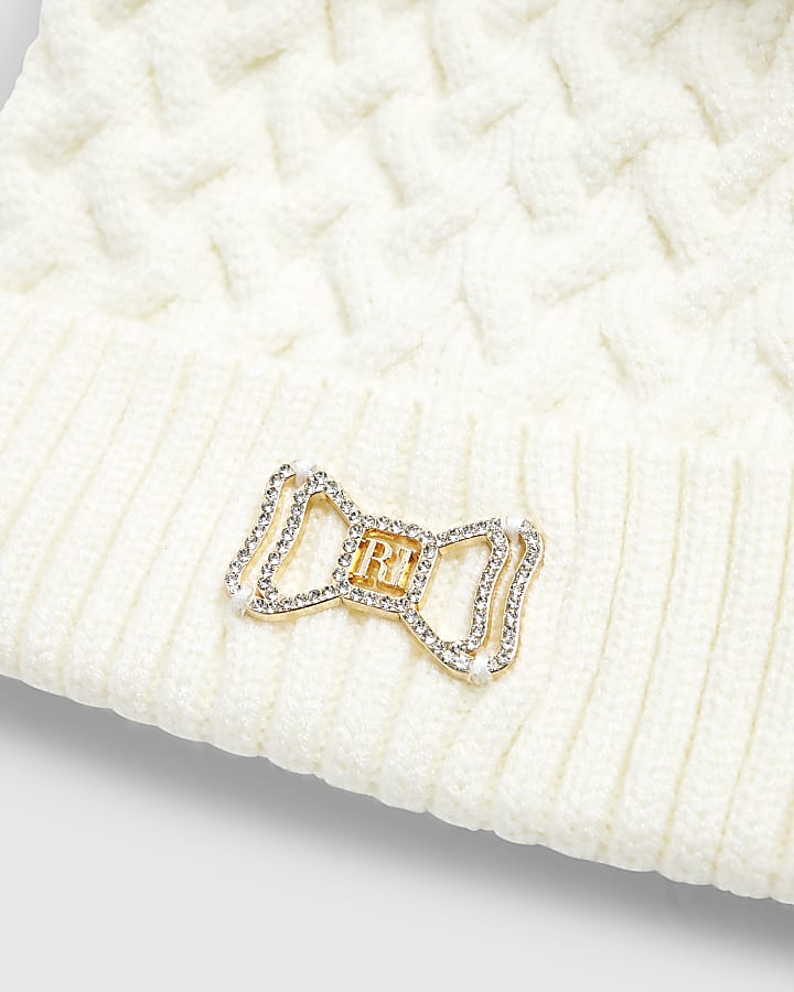 Mini Girls Black Double Pom Beanie