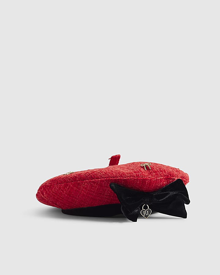 Girls Red Bow Boucle Beret
