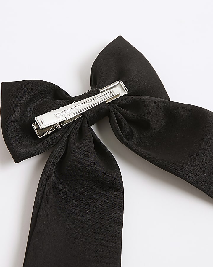 Girls Black RI Charm Bow Hair Clip
