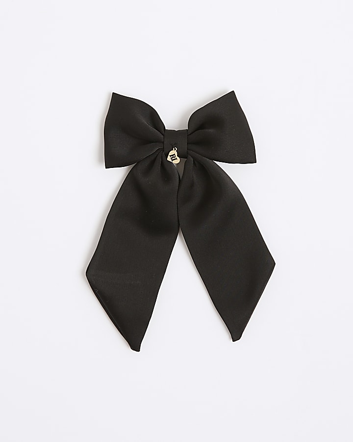 Girls Black RI Charm Bow Hair Clip