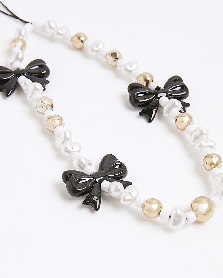 White And Bow Pearl Phone Charm