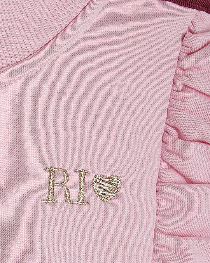 Girls Pink Frilled Taped Tracksuit Set