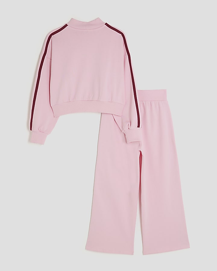 Girls Pink Frilled Taped Tracksuit Set