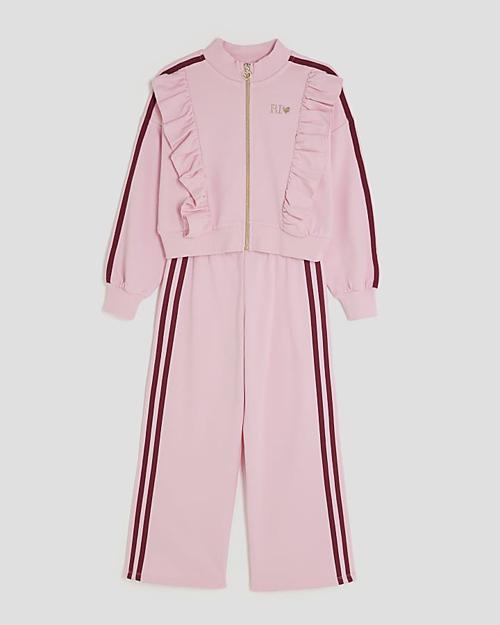 Girls Pink Frilled Taped Tracksuit Set