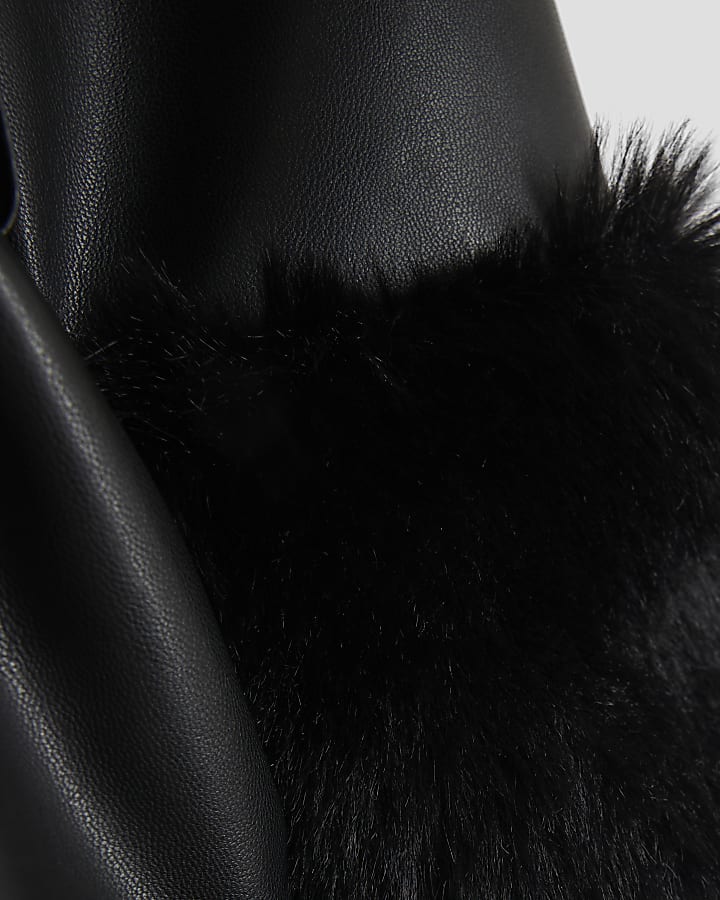 Mini Girls Black Faux Fur Wrap Hooded Coat