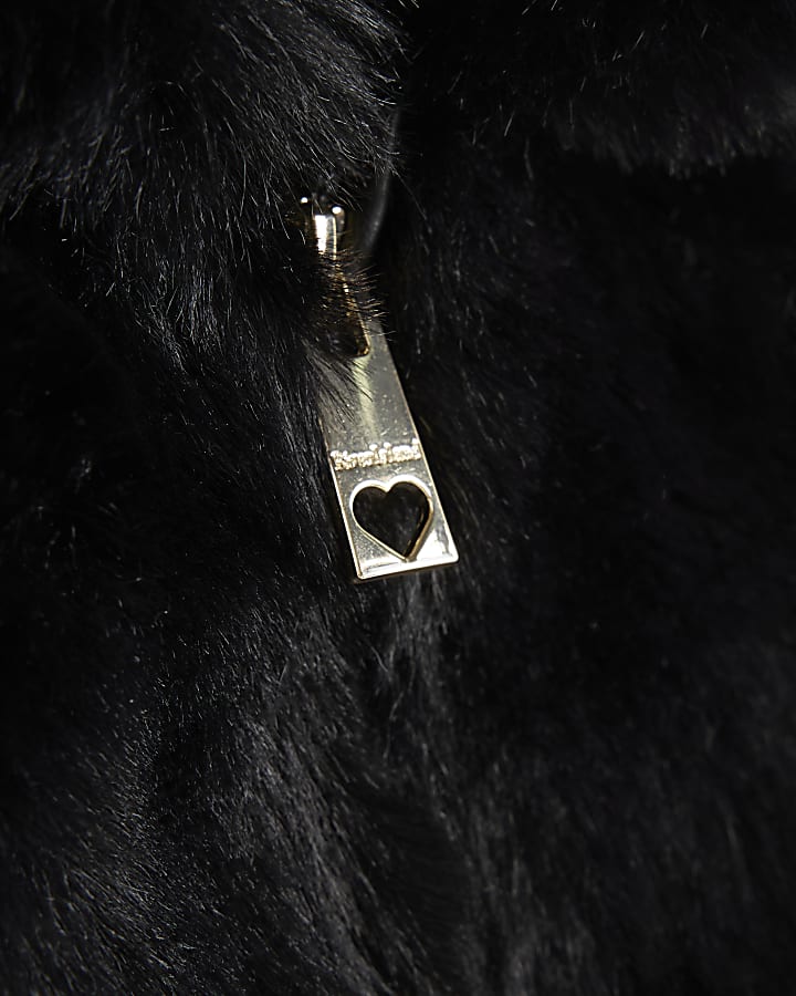 Mini Girls Black Faux Fur Wrap Hooded Coat