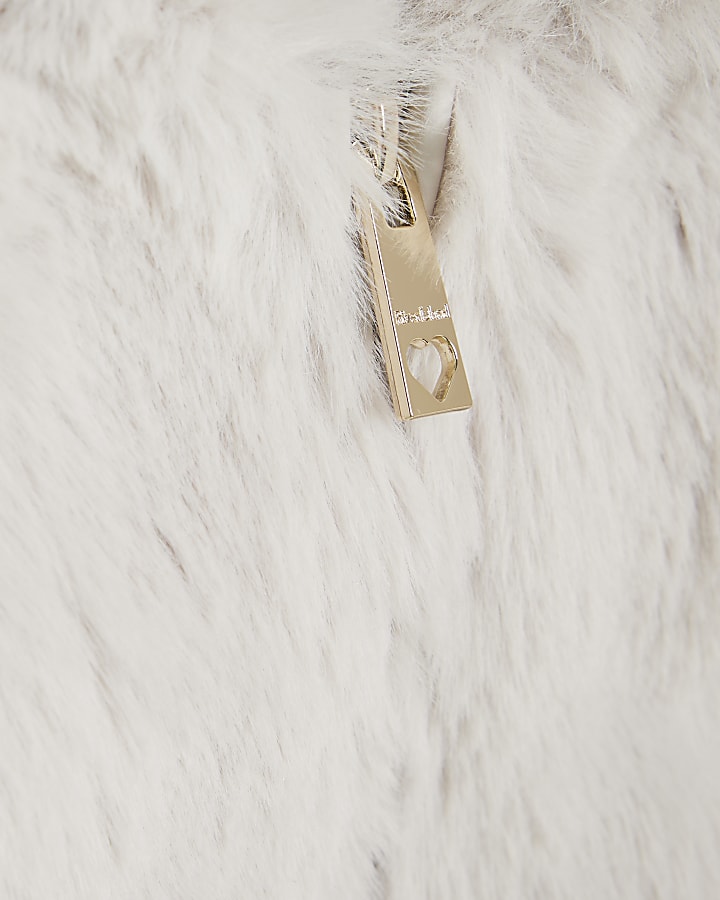 Mini Girls Grey Faux Fur Wrap Hooded Coat