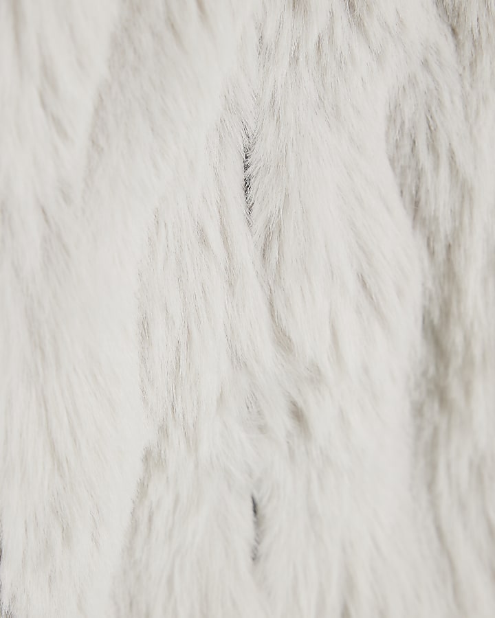 Mini Girls Grey Faux Fur Wrap Hooded Coat