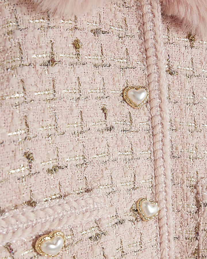 Mini Girls Pink Faux Fur Boucle Jacket Set