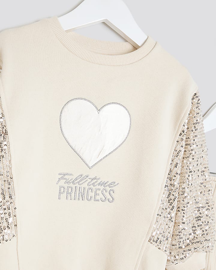 Mini Girls Beige Sequin Hybrid Sweatshirt Set