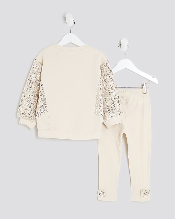Mini Girls Beige Sequin Hybrid Sweatshirt Set