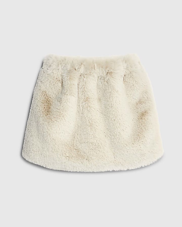 Girls Beige Faux Fur Skirt