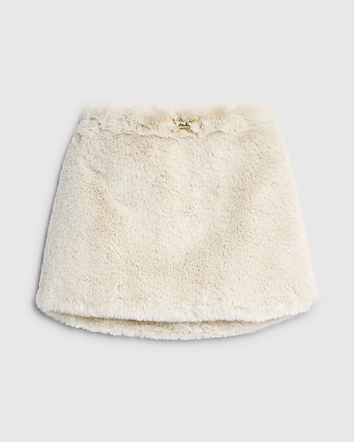 Girls Beige Faux Fur Skirt