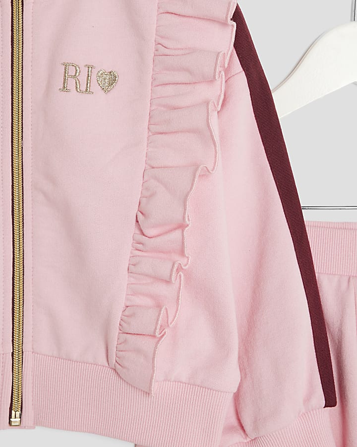 Mini Girls Pink Frilled Taped Tracksuit Set