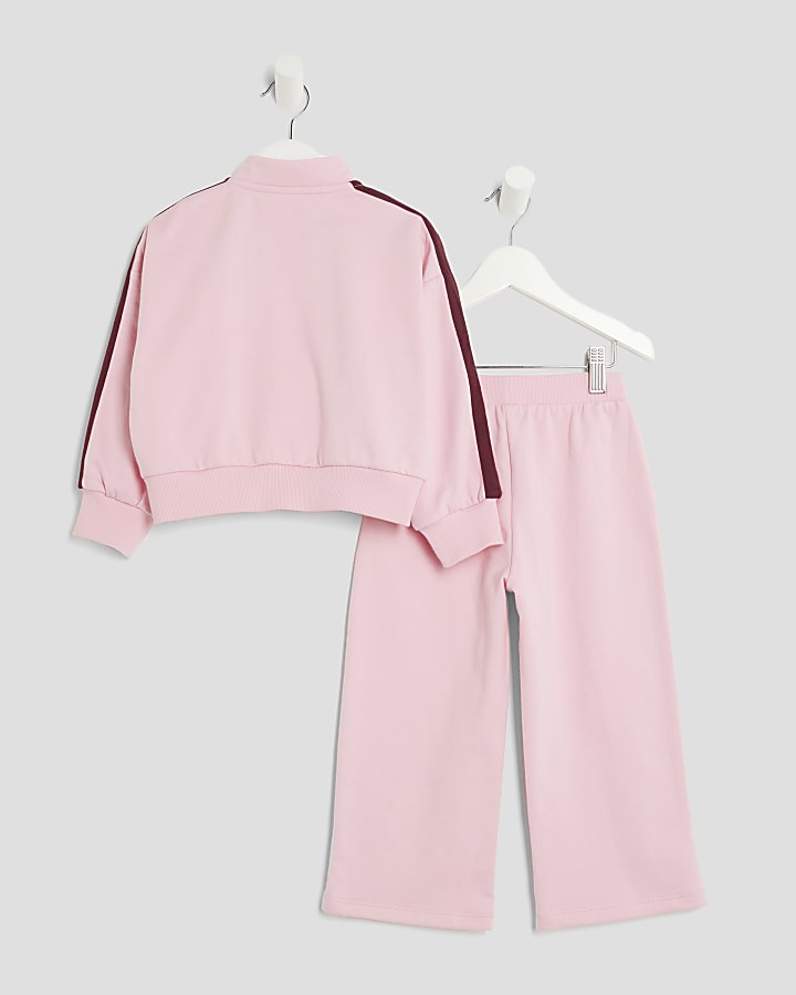 Mini Girls Pink Frilled Taped Tracksuit Set