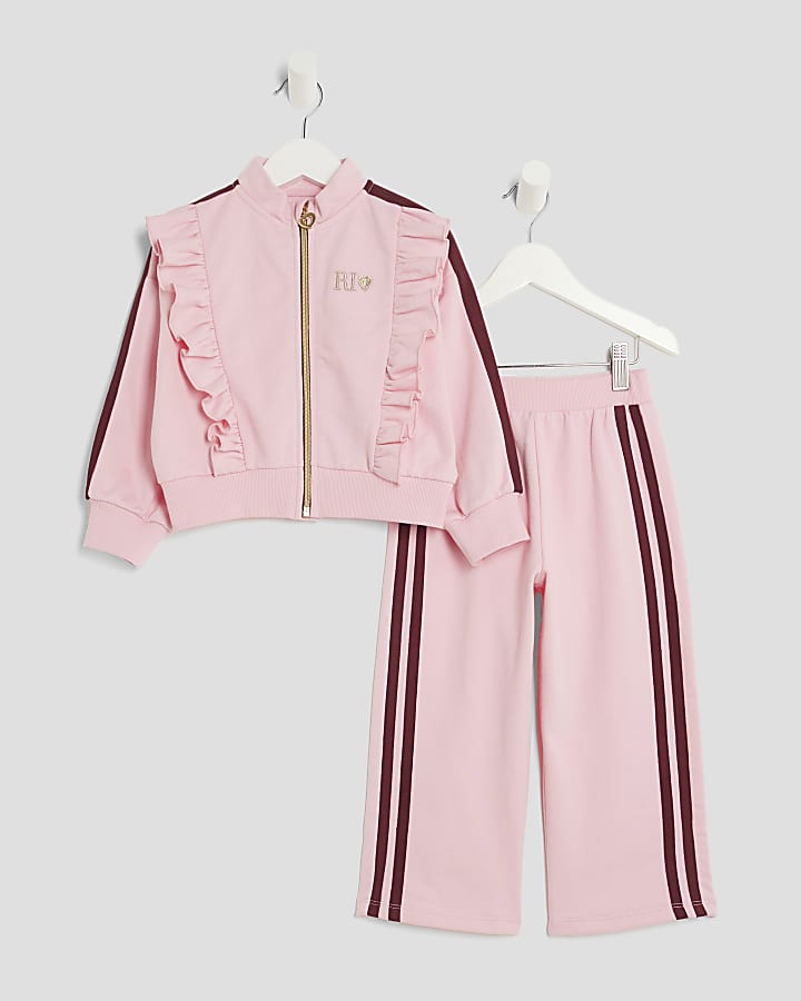 Mini Girls Pink Frilled Taped Tracksuit Set