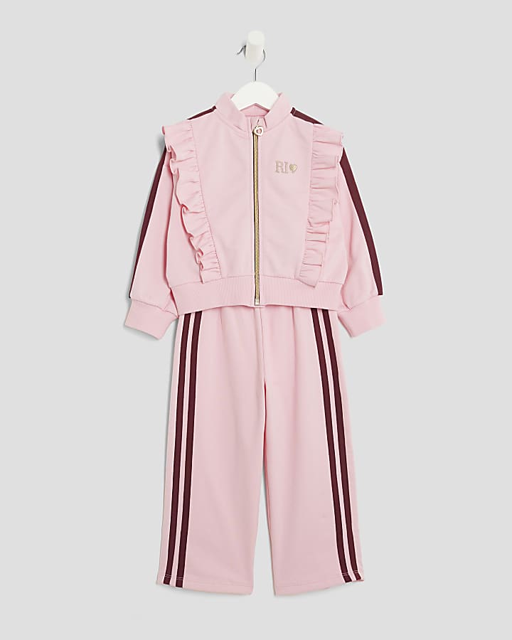 Mini Girls Pink Frilled Taped Tracksuit Set