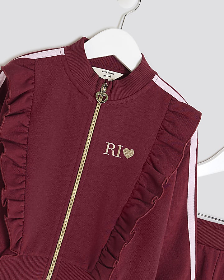Mini Girls Red Frilled Tracksuit Set