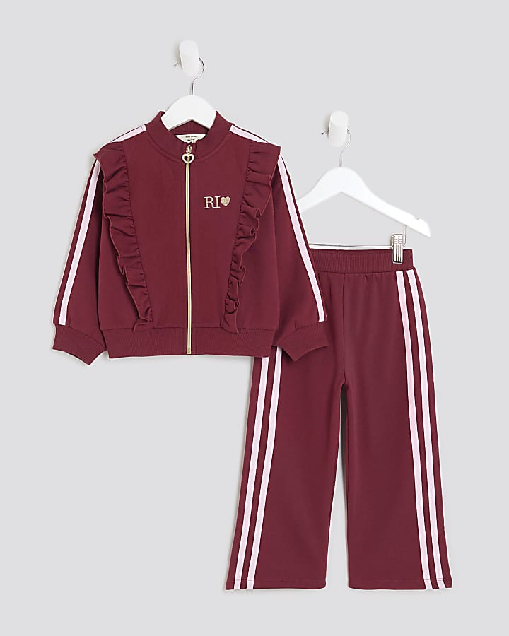Mini Girls Red Frilled Tracksuit Set
