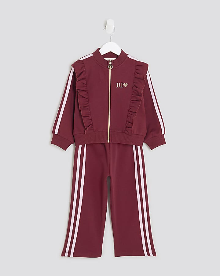Mini Girls Red Frilled Tracksuit Set