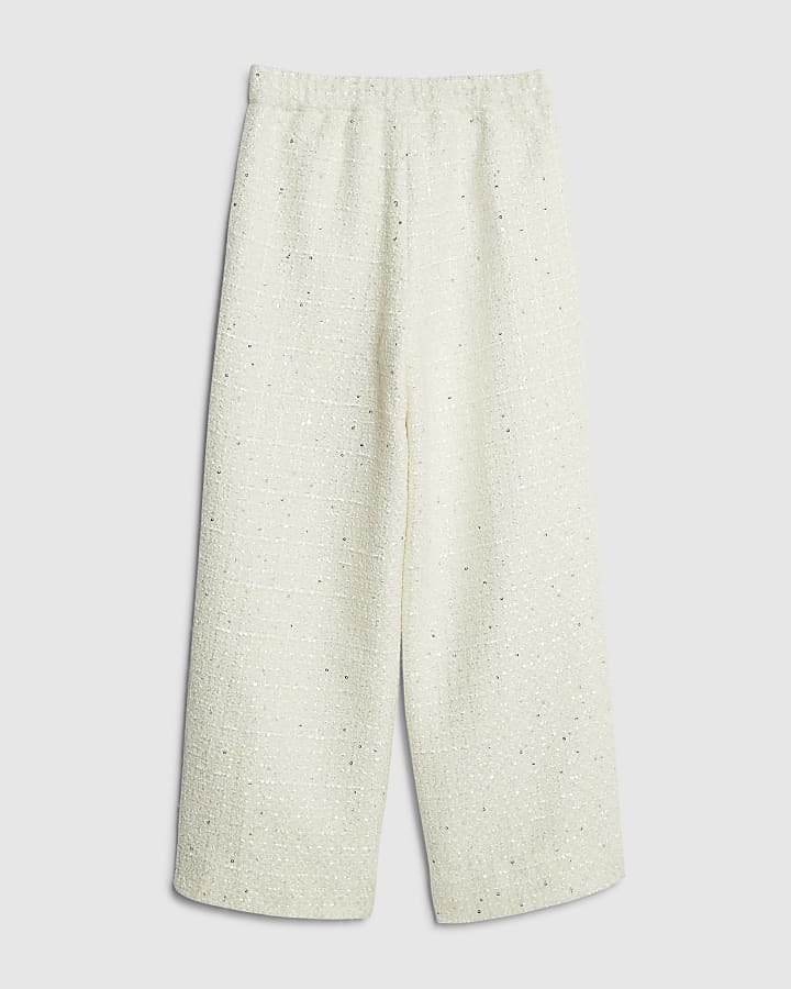 Girls Cream Boucle Trousers
