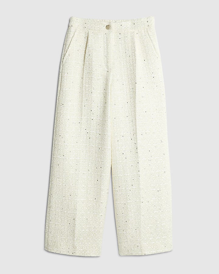 Girls Cream Boucle Trousers